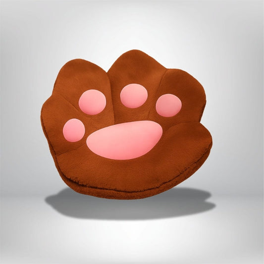 Coussin décoratif en forme de patte de chien, marron avec des motifs roses, idéal pour un fauteuil bureau