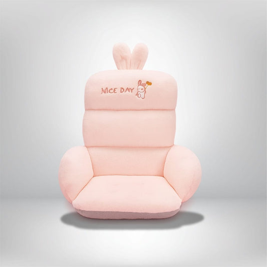 Coussin de fauteuil de bureau en velours rose avec oreilles de lapin et inscription "NICE DAY"