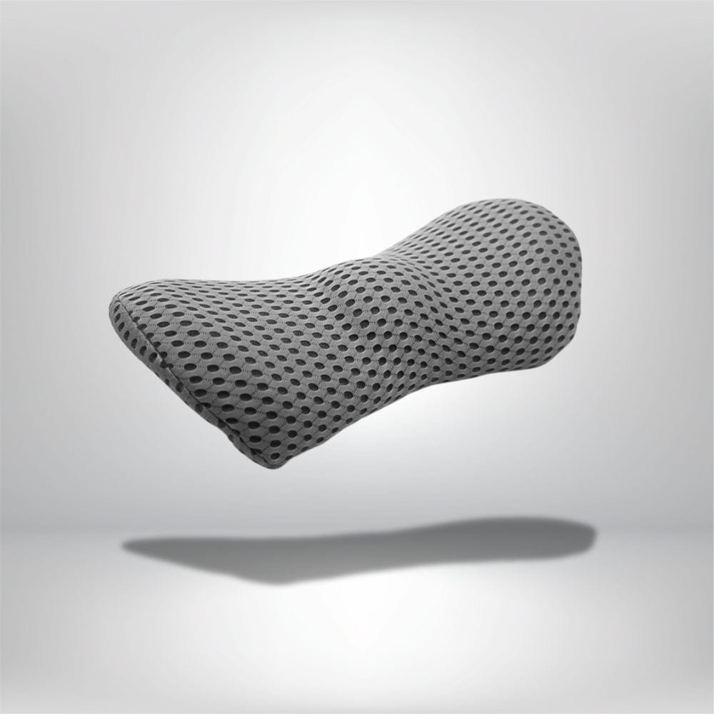 Coussin lombaire gris en tissu à motifs perforés, idéal pour un canapé ou une chaise confortable