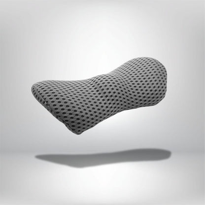 Coussin lombaire gris en tissu à motifs perforés, idéal pour un canapé ou une chaise confortable