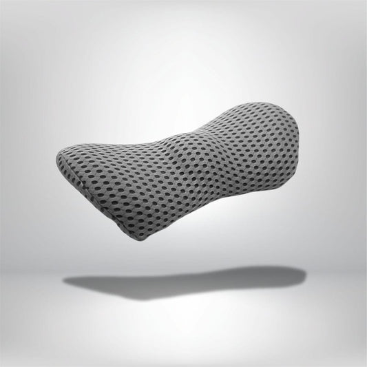 Coussin lombaire gris en tissu à motifs perforés, idéal pour un canapé ou une chaise confortable