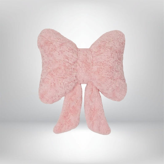 Coussin décoratif en forme de nœud papillon, en peluche rose, idéal pour un canapé ou une chambre