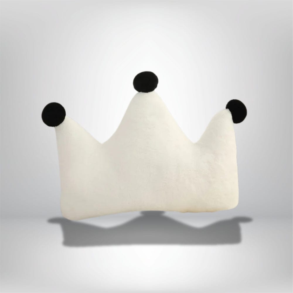 Coussin décoratif en forme de couronne, blanc avec des pompons noirs, idéal pour un canapé ou une chambre