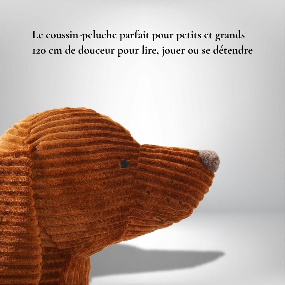 Coussin décoratif en forme de chien, en velours côtelé marron, parfait pour un salon ou une chambre