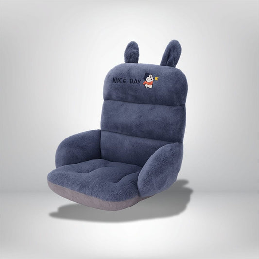 Coussin décoratif en velours bleu nuit pour fauteuil, avec des oreilles et un motif brodé amusant