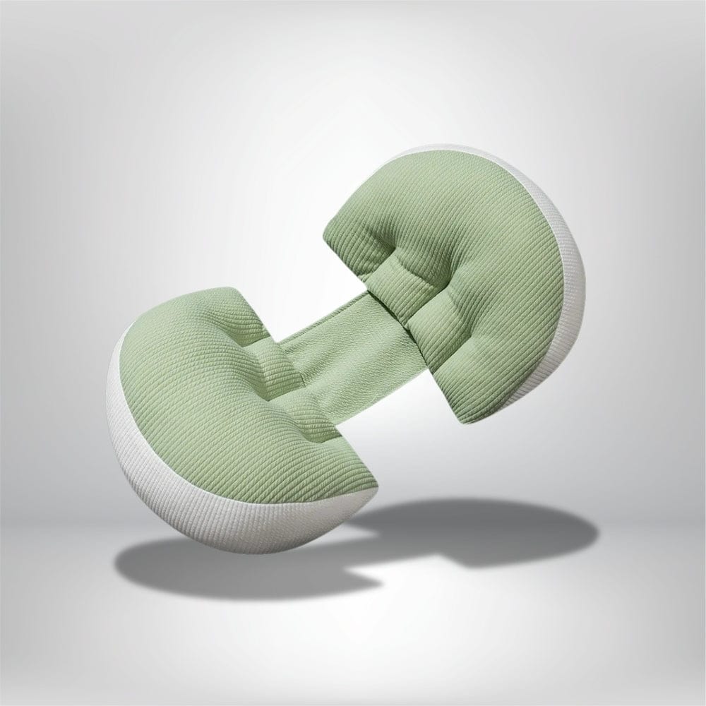 Coussin décoratif en tissu vert clair, en forme ergonomique, idéal pour un canapé ou un lit