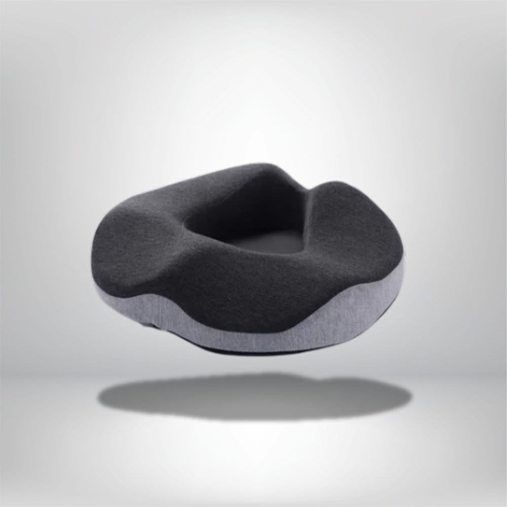 Coussin de forme originale en tissu noir et gris, idéal pour un confort optimal sur une chaise ou un canapé