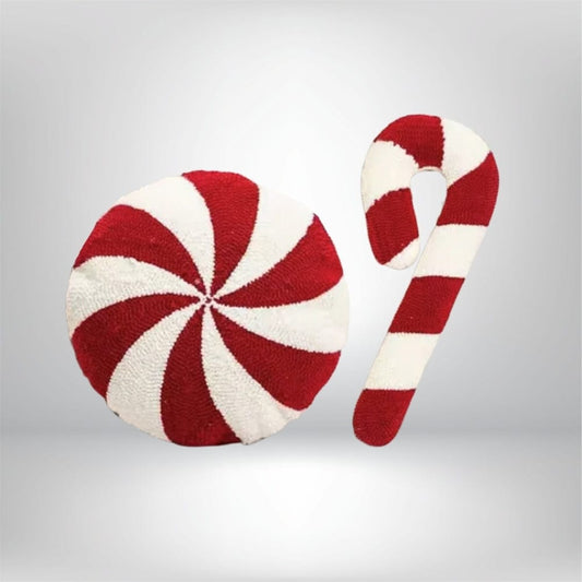 Coussin décoratif en forme de bonbon, rayures rouges et blanches, idéal pour un canapé ou un lit