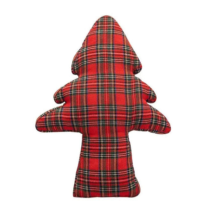 Coussin en forme d'arbre, motif tartan rouge et vert, idéal pour une décoration de Noël sur un canapé