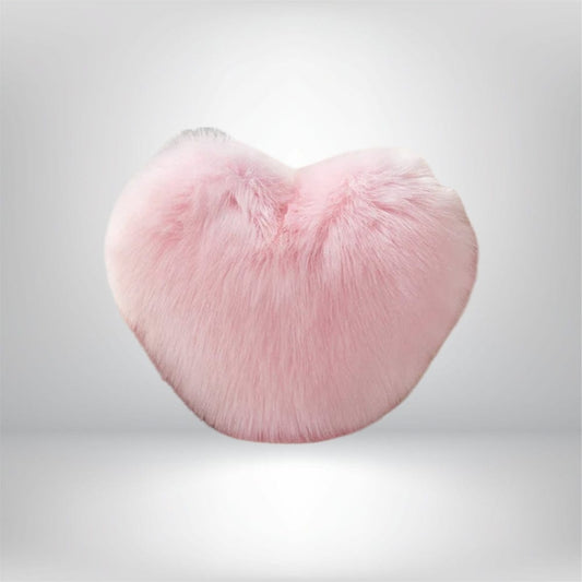 Coussin décoratif en forme de cœur, en moumoute rose, idéal pour un canapé ou une chambre chaleureuse