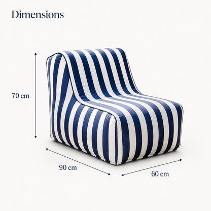 Dimensions du pouf gonflable extérieur format fauteuil : 90 × 60 × 70 cm