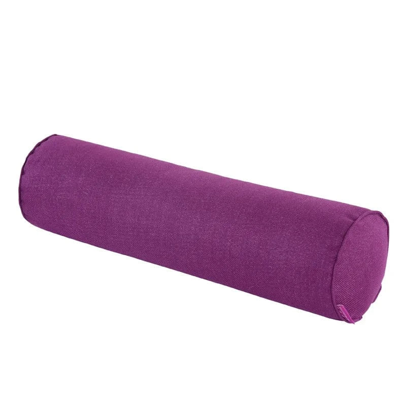Coussin boudin long en tissu violet, idéal pour décorer un canapé ou un lit