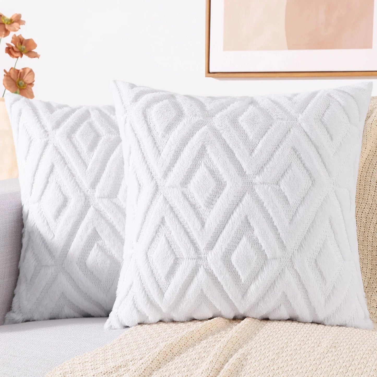 Housse de coussin 40x40 | Texture géométrique et velours doux pour un intérieur raffiné Blanc / 50x50cm