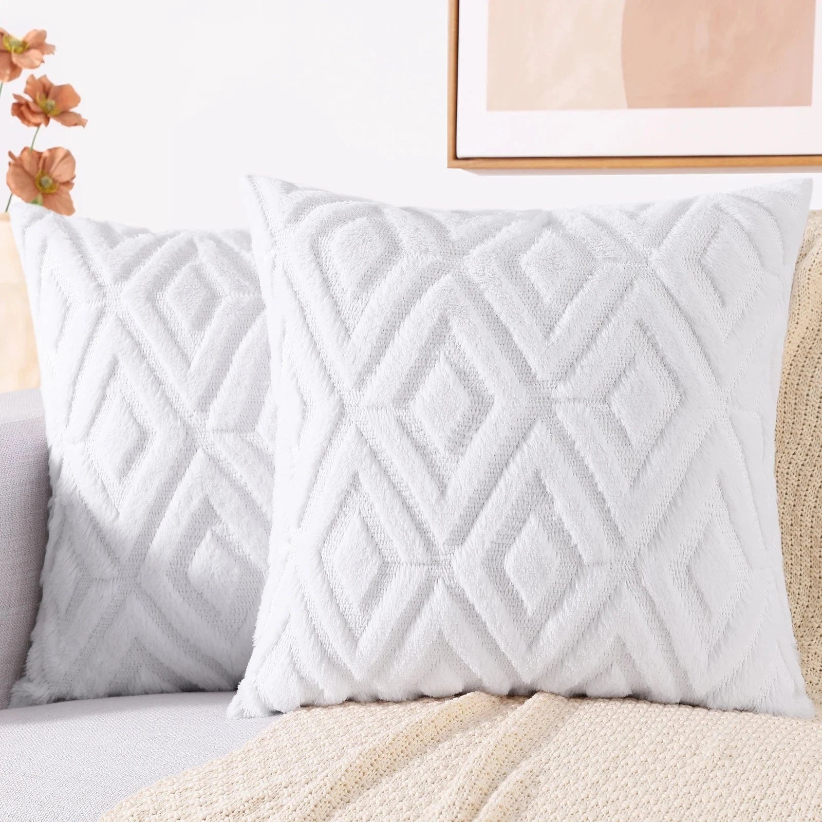 Housse de coussin 40x40 | Texture géométrique et velours doux pour un intérieur raffiné Blanc / 50x50cm