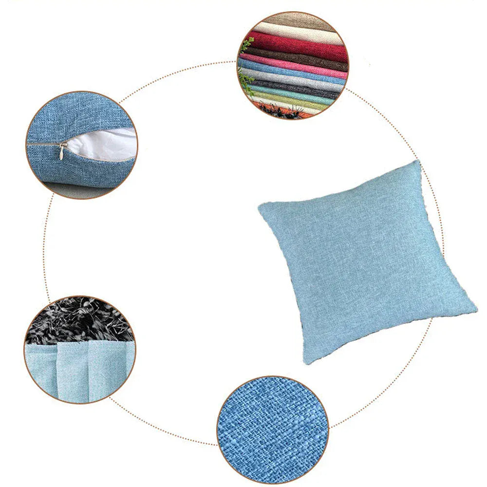 Coussin décoratif bleu en tissu texturé, posé sur un canapé, ajoutant une touche moderne au salon