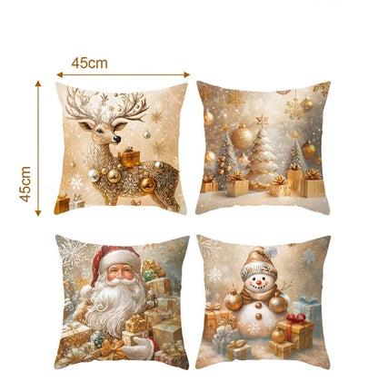 Housses de coussin décoratives avec motifs de Noël, représentant un renne, un sapin, un bonhomme de neige et le Père