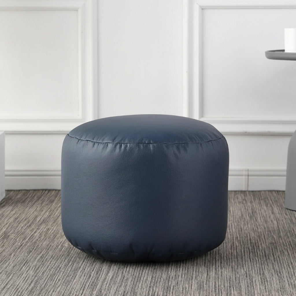 Petit pouf rond repose-pieds effet cuir bleu nuit