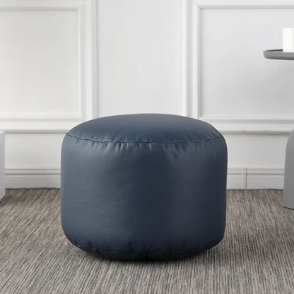 Petit pouf rond repose-pieds effet cuir bleu nuit