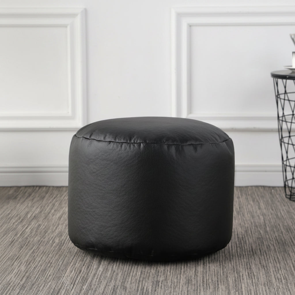 Petit pouf rond repose-pieds effet cuir noir