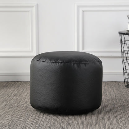 Petit pouf rond repose-pieds effet cuir noir