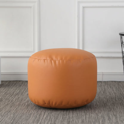 Petit pouf rond repose-pieds effet cuir couleur ocre