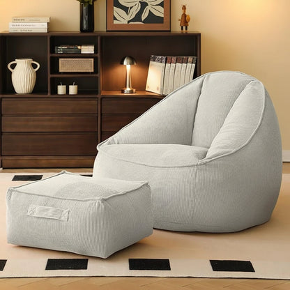 Pouf poire géant avec repose-pieds en écru