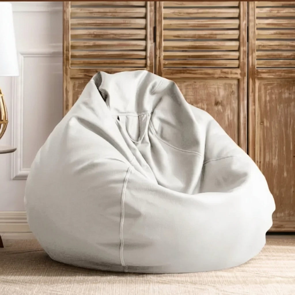 Pouf poire géant effet cuir blanc cassé