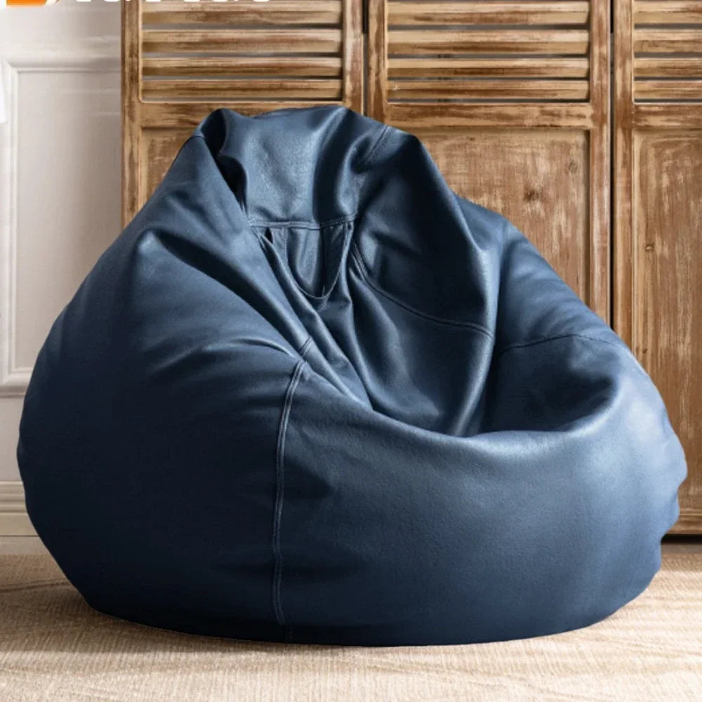 Pouf poire géant effet cuir bleu marine