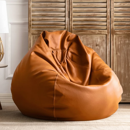 Pouf poire géant effet cuir couleur cognac