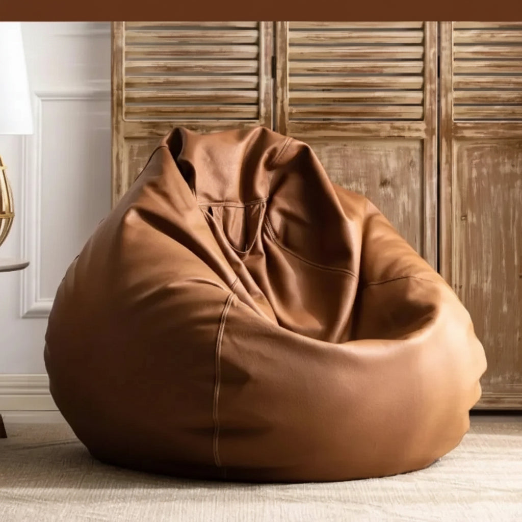 Pouf poire géant effet cuir marron