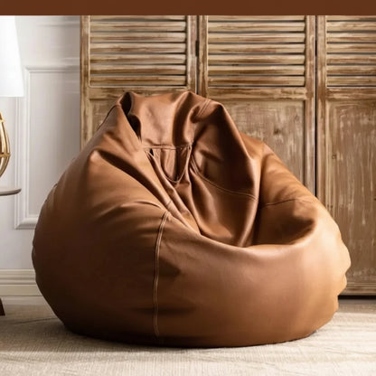 Pouf poire géant effet cuir marron