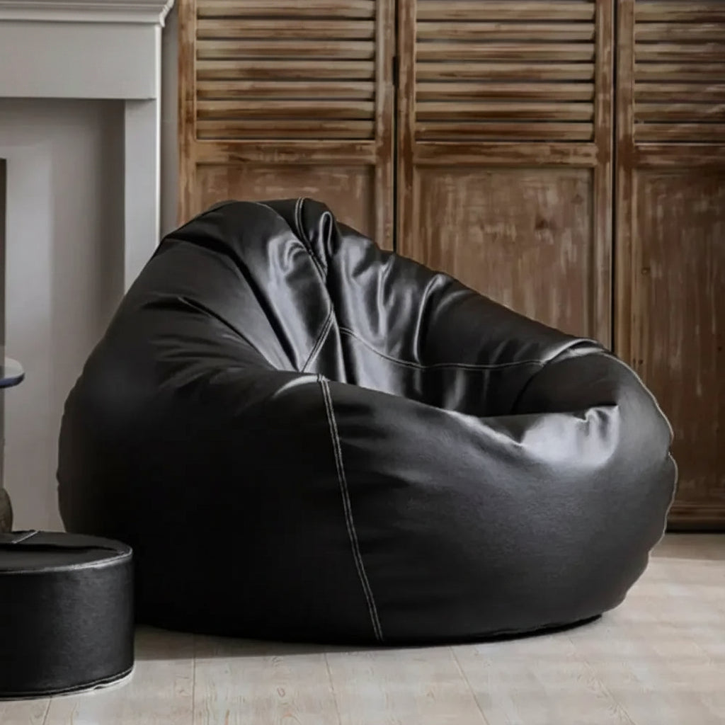 Pouf poire géant effet cuir noir