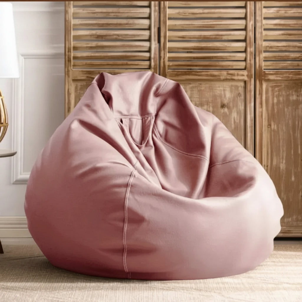 Pouf poire géant effet cuir rose poudré