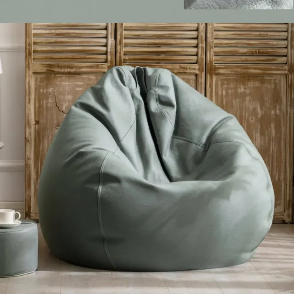 Pouf poire géant effet cuir vert sauge