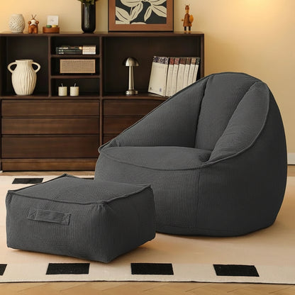 Pouf poire géant avec repose-pieds en gris anthracite