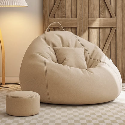 Pouf salon géant crème ivoire avec repose-pieds assorti