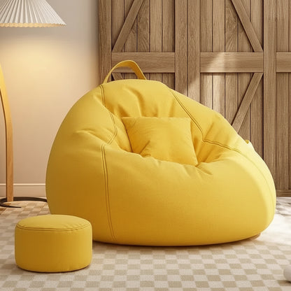 Pouf salon géant jaune moutarde avec repose-pieds assorti