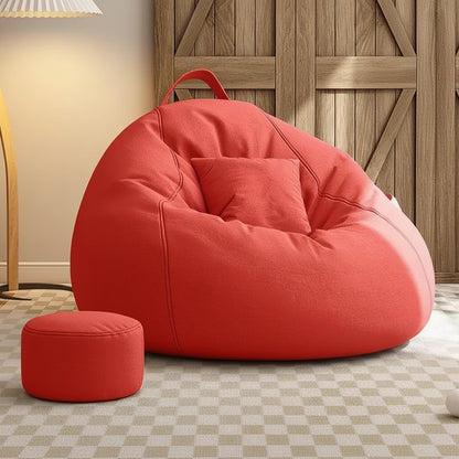 Pouf salon géant rouge coquelicot avec repose-pieds assorti